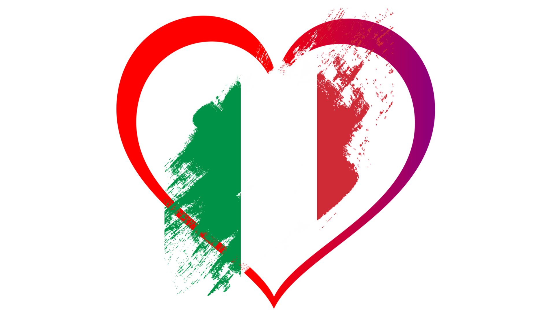 Farben der italienischen Fahne: grün, weiß, rot mit Herz.